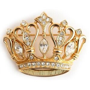 Vintage Kenneth Jay Lane KJL crown Gold w Crystals  for Avon